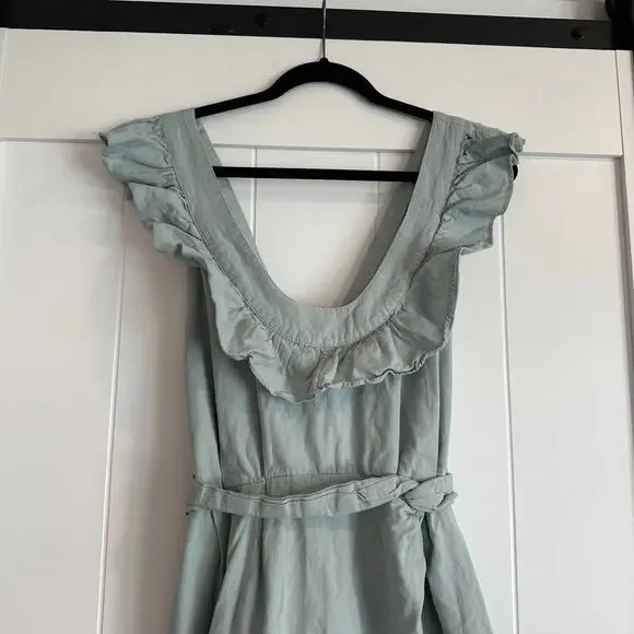 FREE PEOPLE Seafoam Green Lara Ruffle Bib Mini Dress Size Medium - Picture 5 of 9